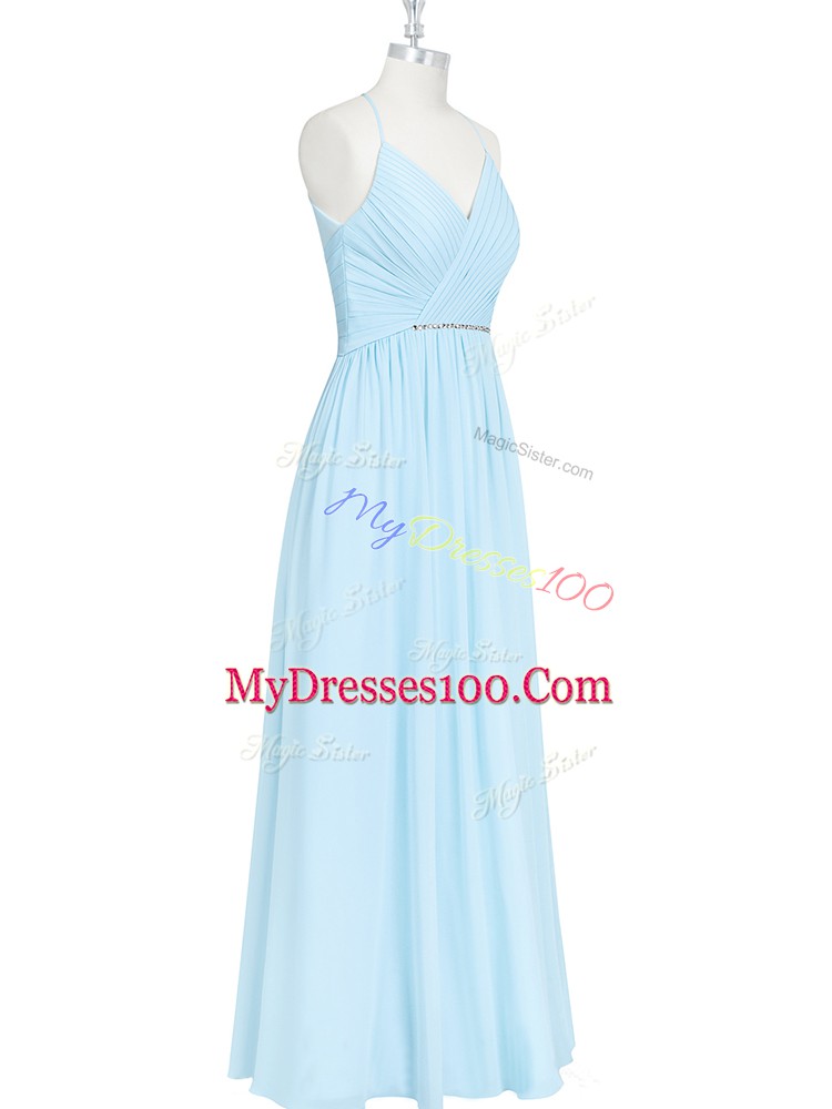 Light Blue Zipper Halter Top Ruching and Pleated Prom Dresses Chiffon Sleeveless