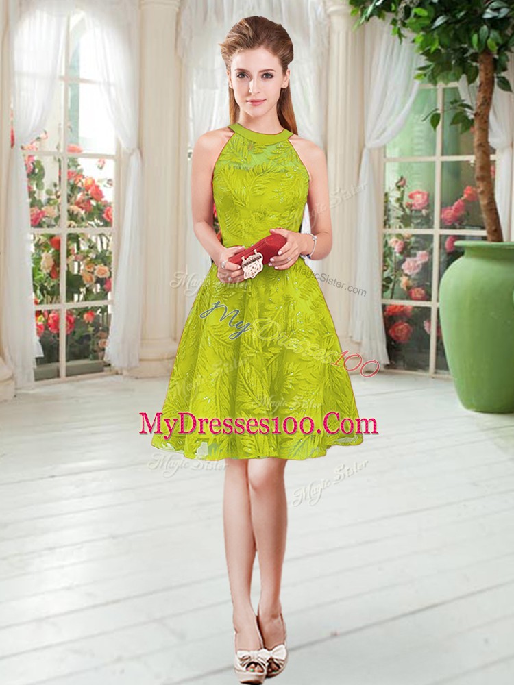 Dynamic Light Yellow Zipper Scoop Lace Prom Evening Gown Sleeveless