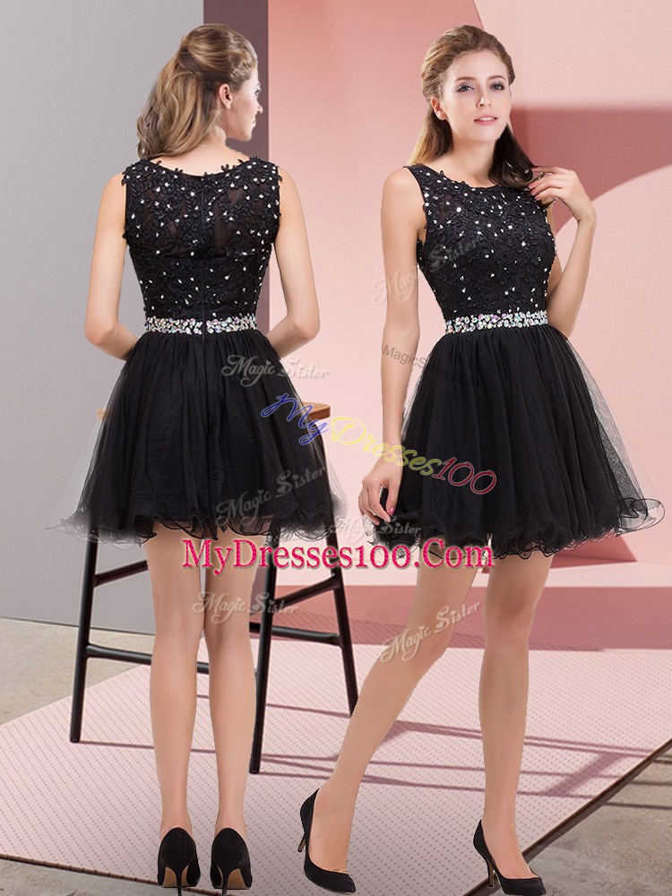 Fabulous Scoop Sleeveless Zipper Prom Party Dress Black Tulle
