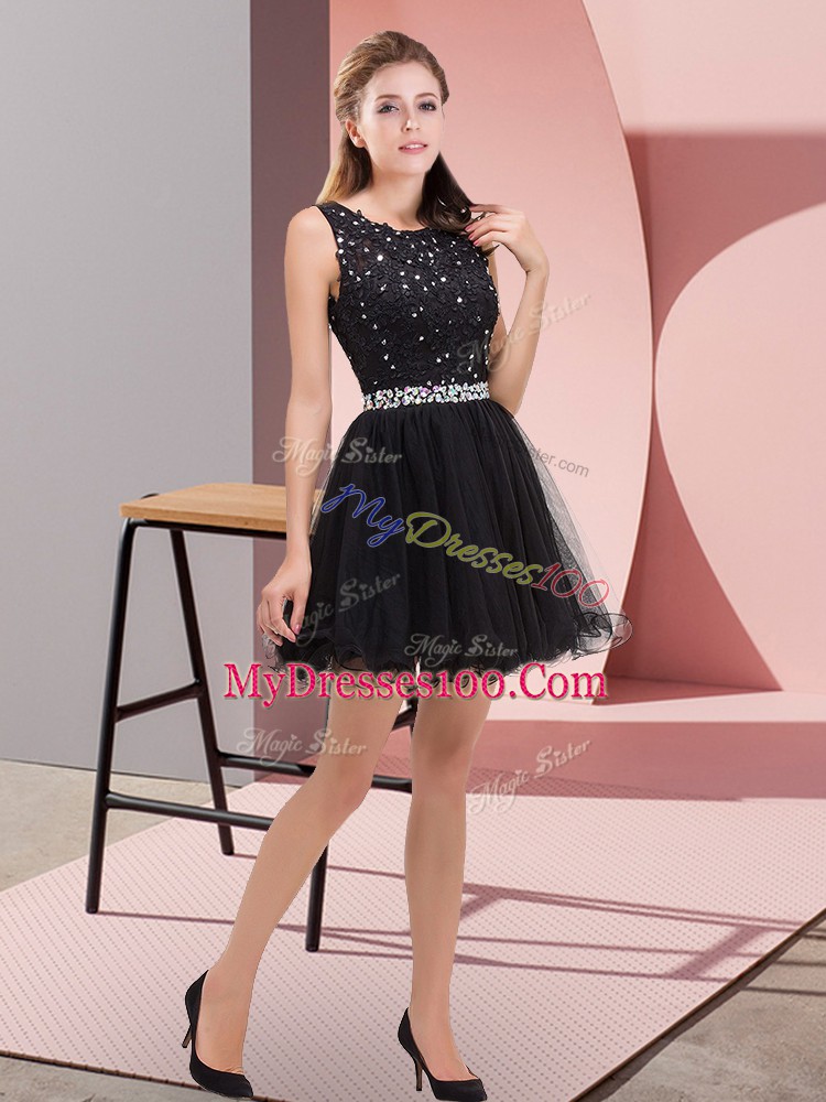 Fabulous Scoop Sleeveless Zipper Prom Party Dress Black Tulle