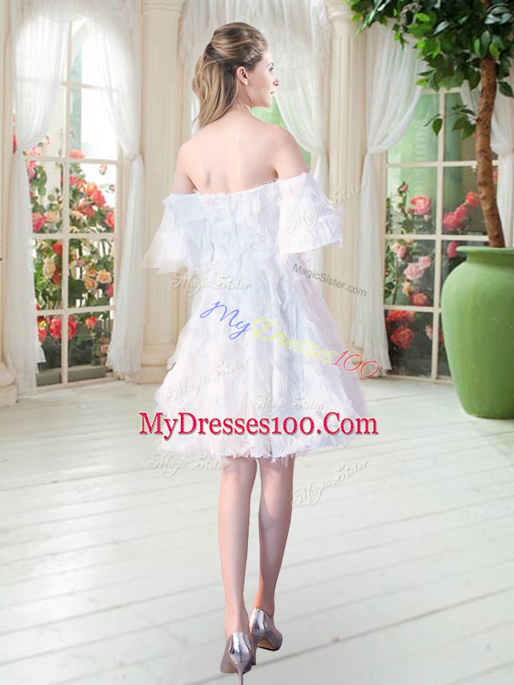 Custom Design Short Sleeves Mini Length Appliques Zipper Dress for Prom with White