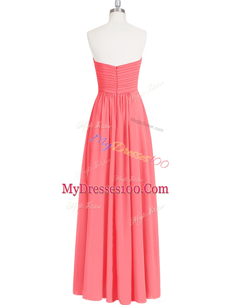 Watermelon Red Sleeveless Ruching Floor Length Homecoming Dress