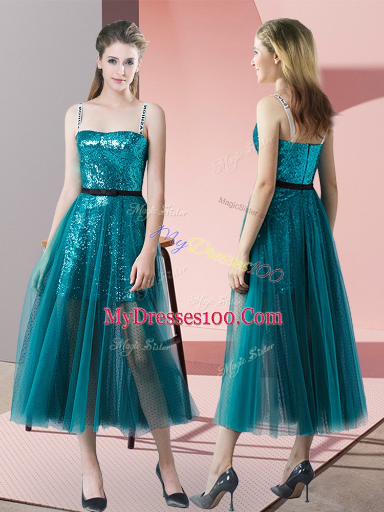 Modest Sleeveless Sequins Zipper Dress for Prom