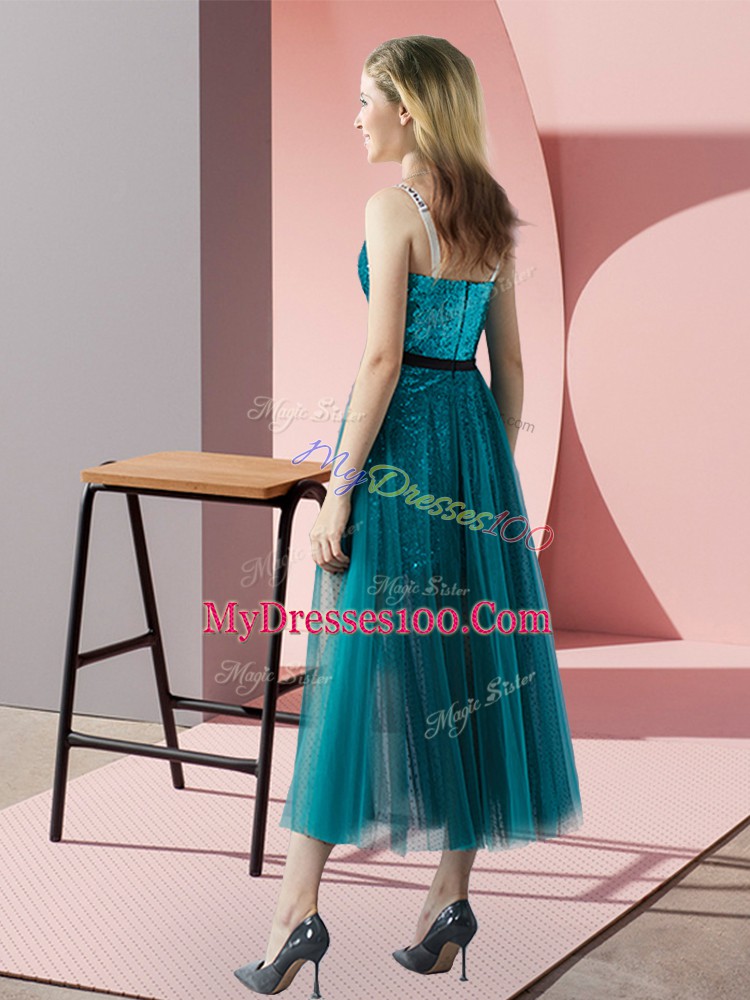 Modest Sleeveless Sequins Zipper Dress for Prom