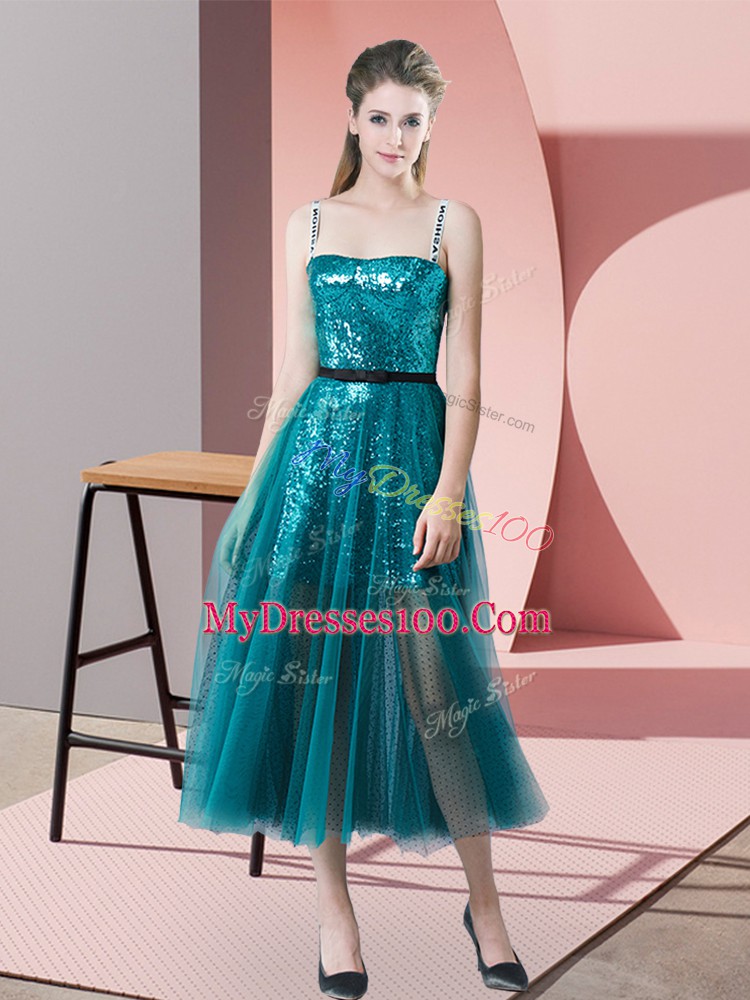 Modest Sleeveless Sequins Zipper Dress for Prom