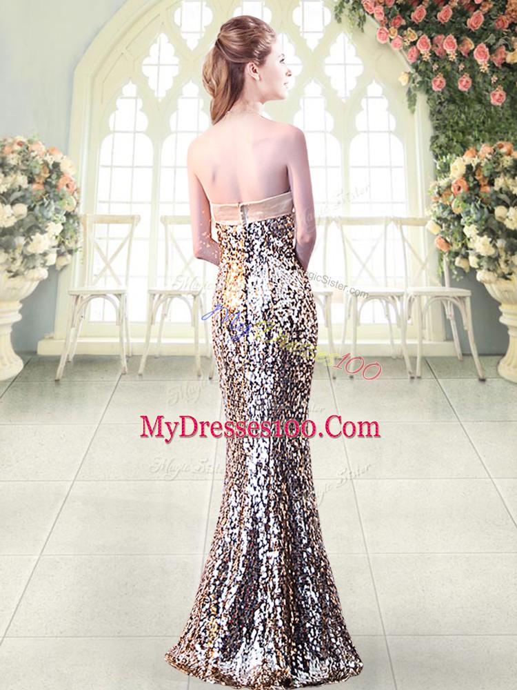 Sequined Sleeveless Floor Length Evening Dresses and Beading and Sequins and Bowknot