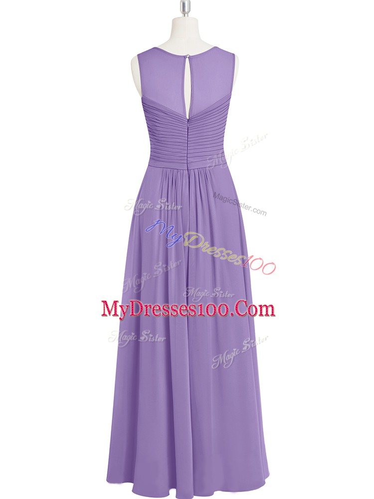 Floor Length Empire Sleeveless Lavender Prom Dress Zipper