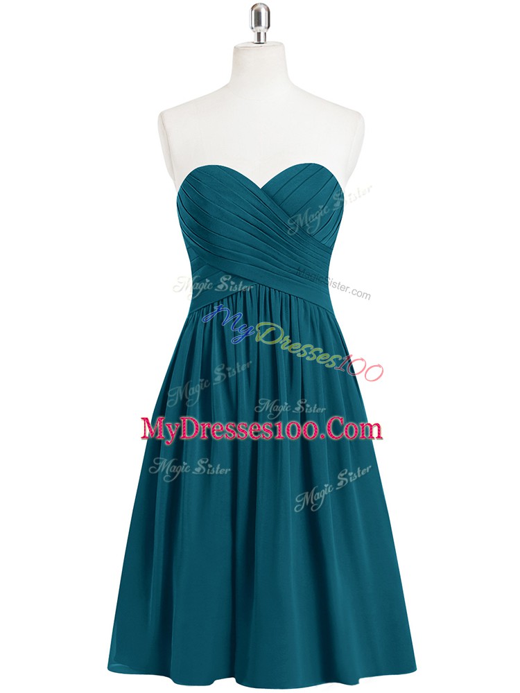 Knee Length Zipper Evening Dress Teal for Prom and Party and Military Ball with Pleated