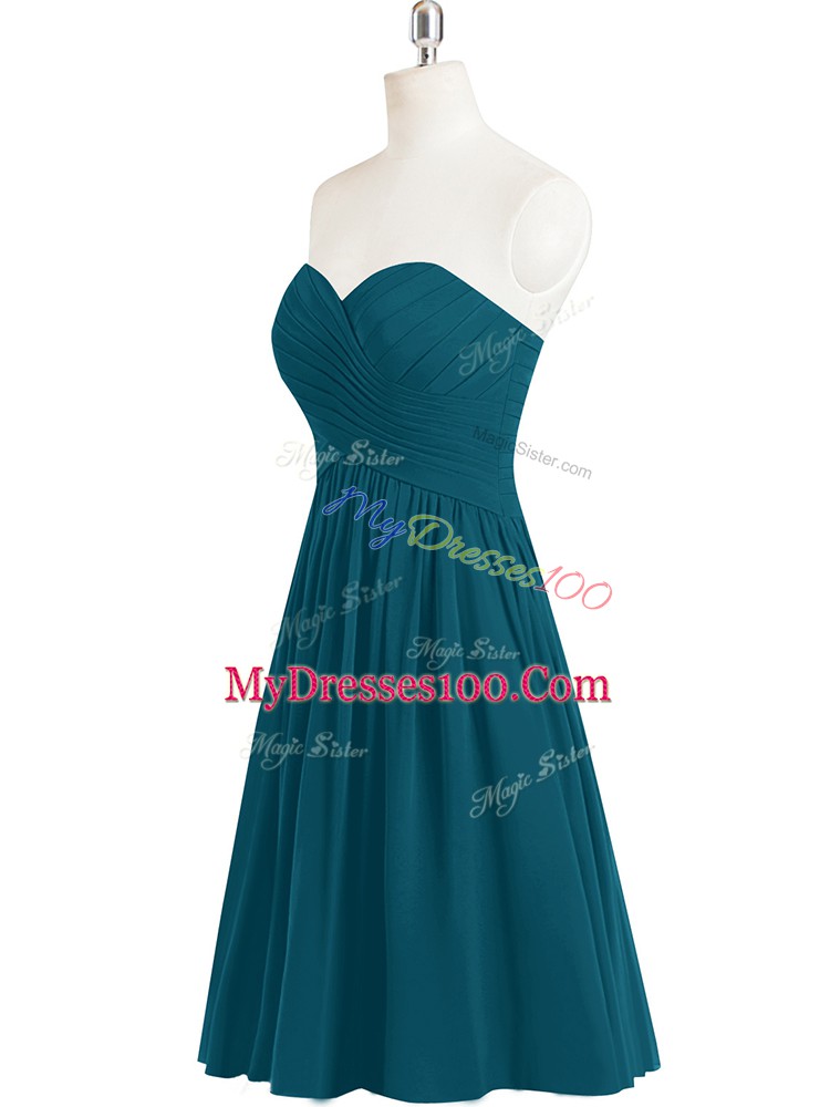 Knee Length Zipper Evening Dress Teal for Prom and Party and Military Ball with Pleated