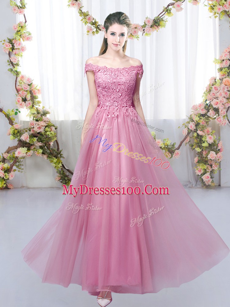 Exquisite Sleeveless Lace Up Floor Length Lace Dama Dress