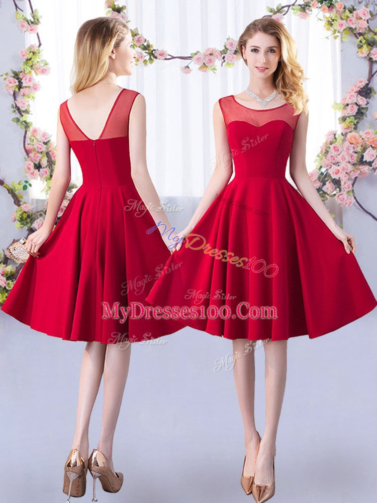 Glamorous A-line Quinceanera Court Dresses Red Scoop Satin 3 4 Length Sleeve Knee Length Zipper