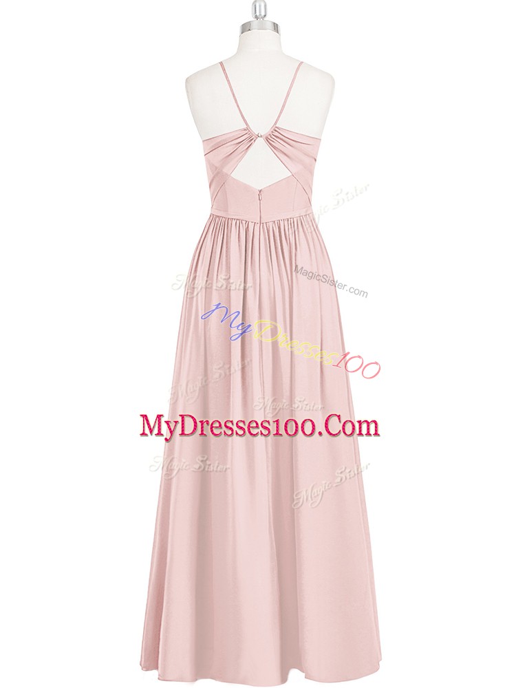 High Class Pink Sleeveless Chiffon Criss Cross Prom Evening Gown for Prom and Party