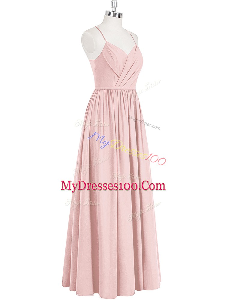 High Class Pink Sleeveless Chiffon Criss Cross Prom Evening Gown for Prom and Party