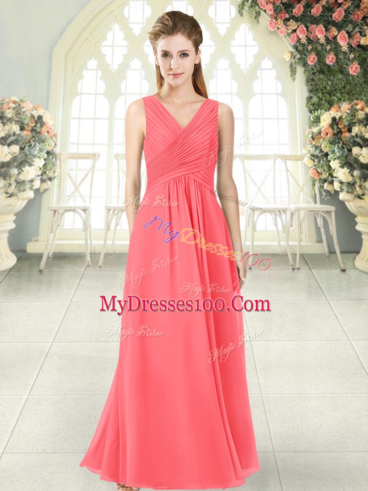 Sleeveless Ruching Zipper Prom Gown
