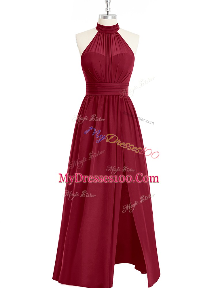 Simple Burgundy Sleeveless Chiffon Side Zipper Homecoming Dress for Prom and Party