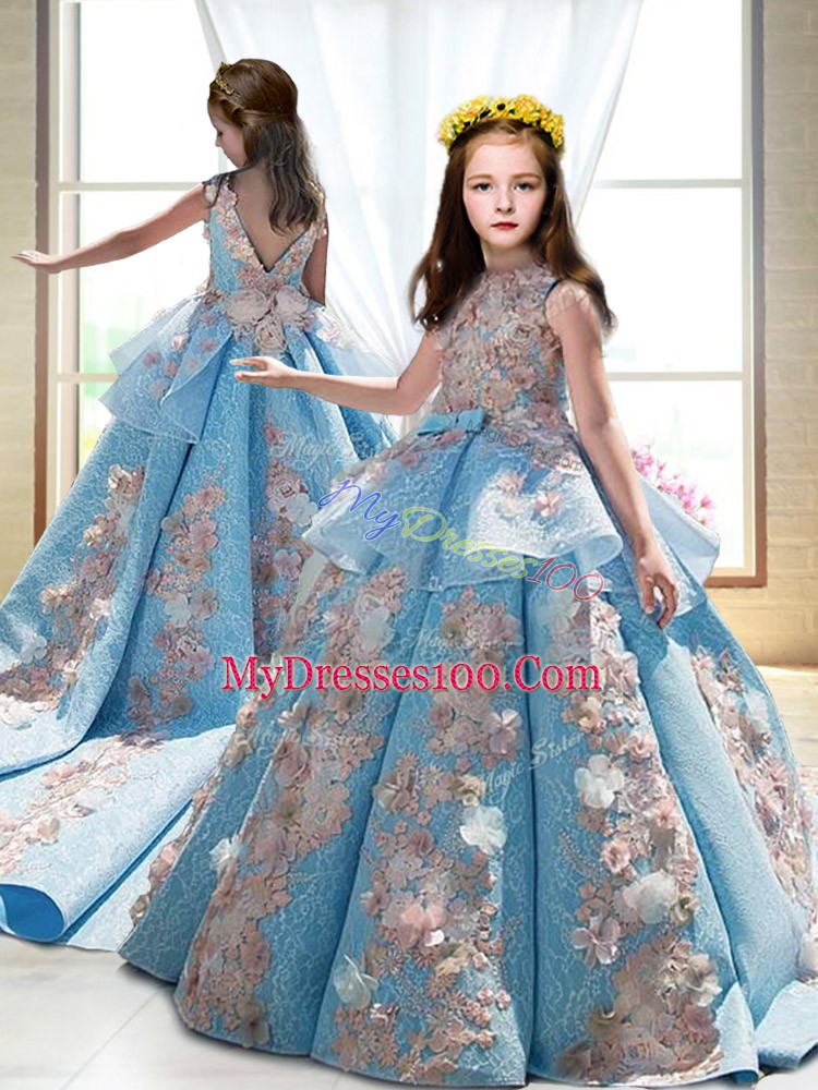 Satin Sleeveless Pageant Dress Wholesale Court Train and Appliques