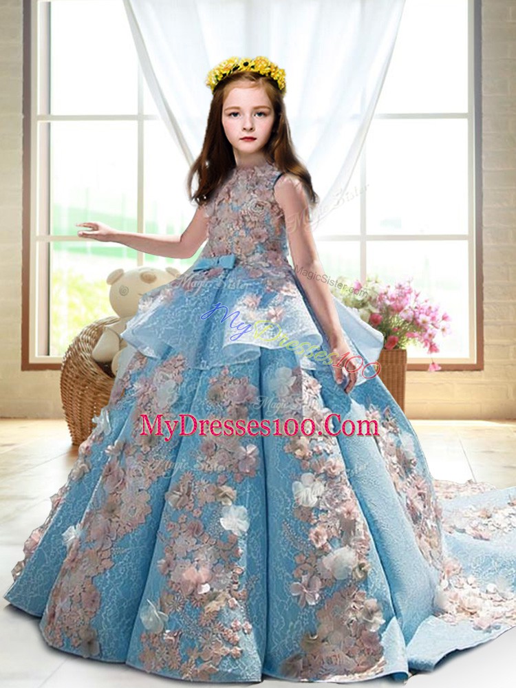 Satin Sleeveless Pageant Dress Wholesale Court Train and Appliques