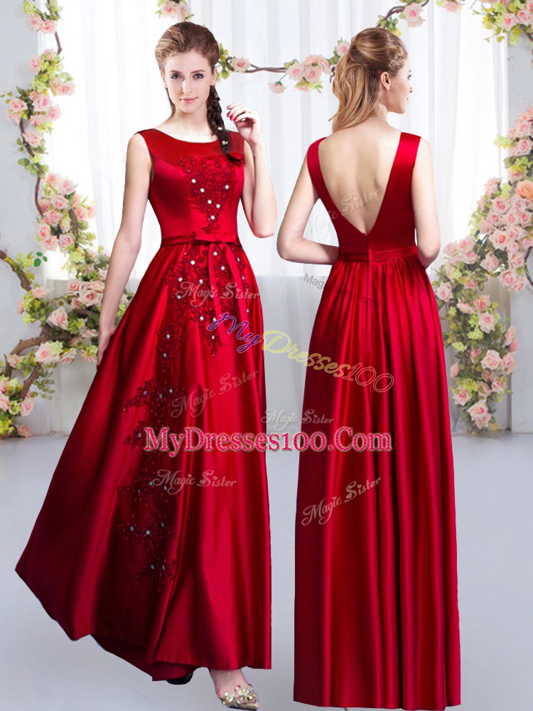 Beautiful Sleeveless Backless Floor Length Beading and Appliques Bridesmaid Dress