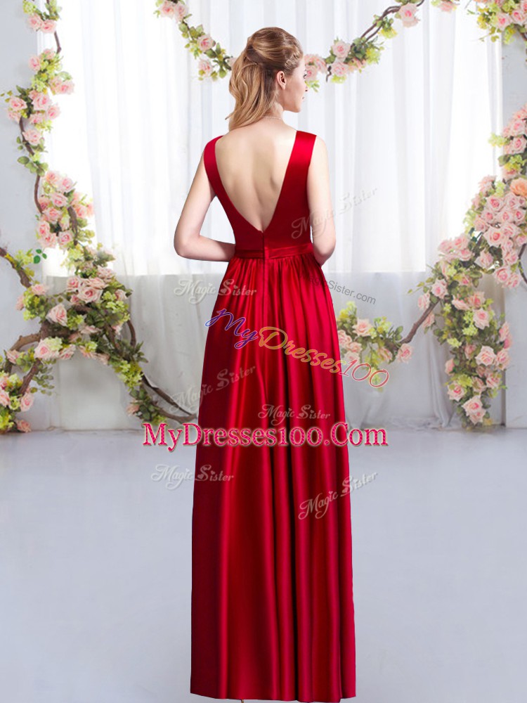 Beautiful Sleeveless Backless Floor Length Beading and Appliques Bridesmaid Dress