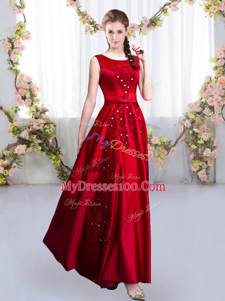 Beautiful Sleeveless Backless Floor Length Beading and Appliques Bridesmaid Dress