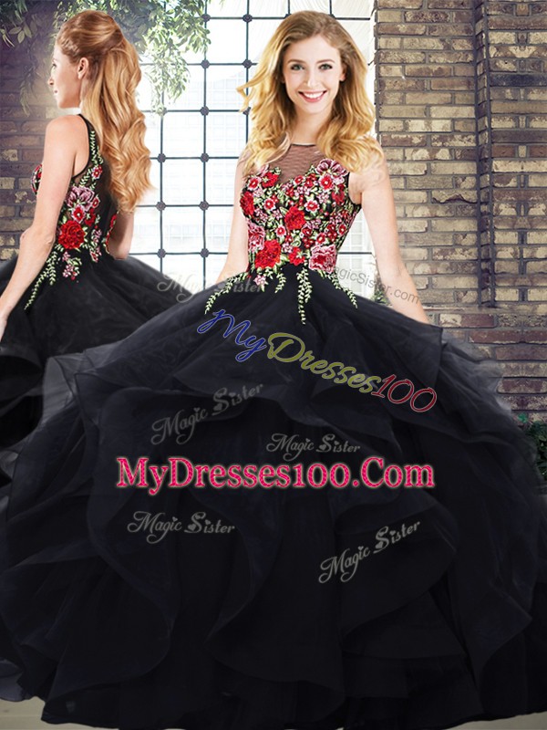 Beautiful Black Sleeveless Zipper Quinceanera Dress for Military Ball and Sweet 16 and Quinceanera