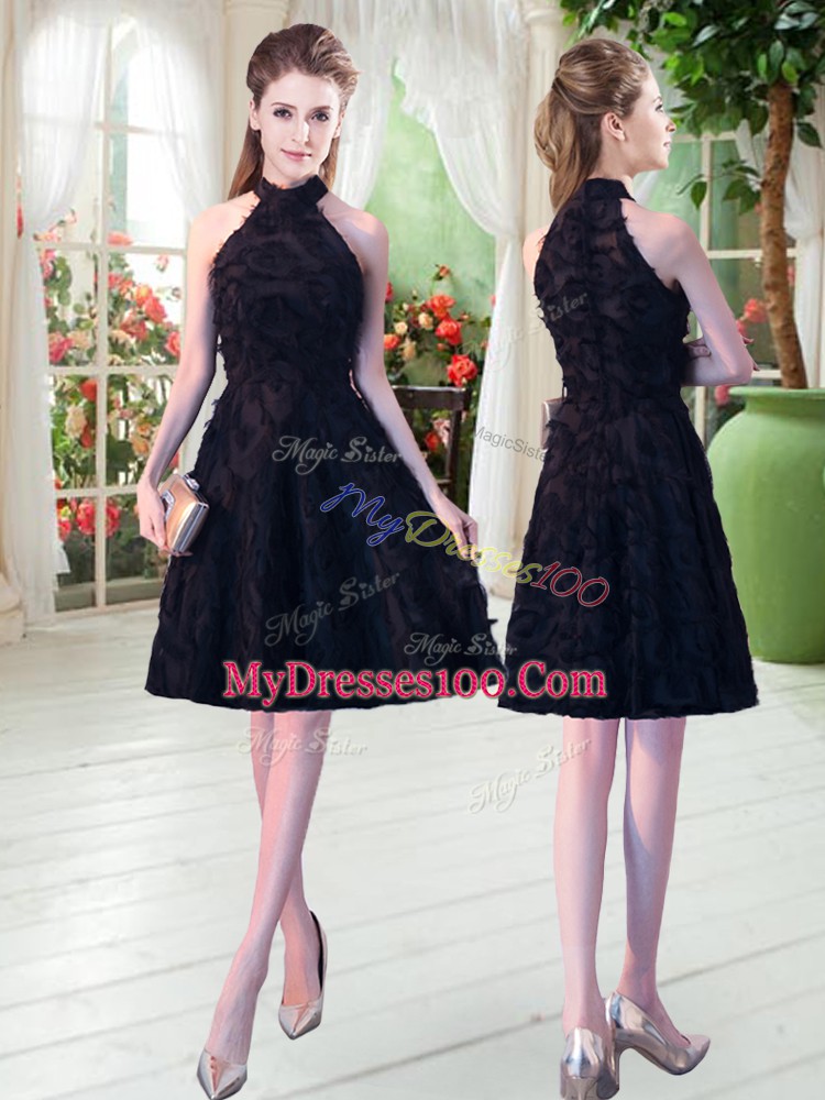 Knee Length Black Evening Dress Sleeveless Appliques