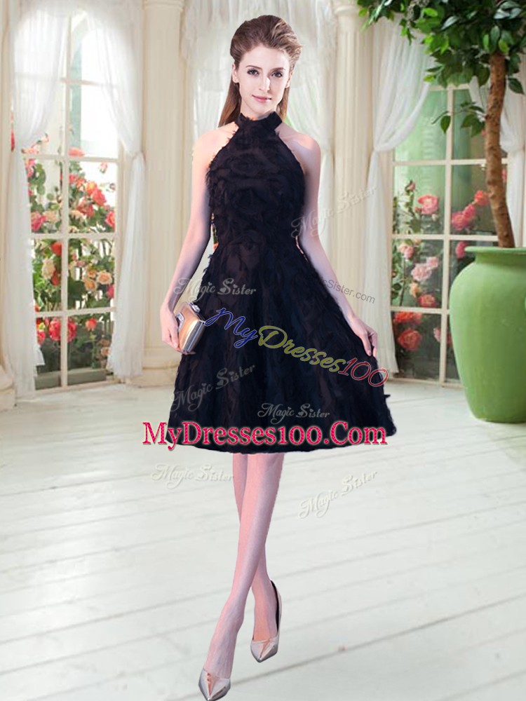 Knee Length Black Evening Dress Sleeveless Appliques