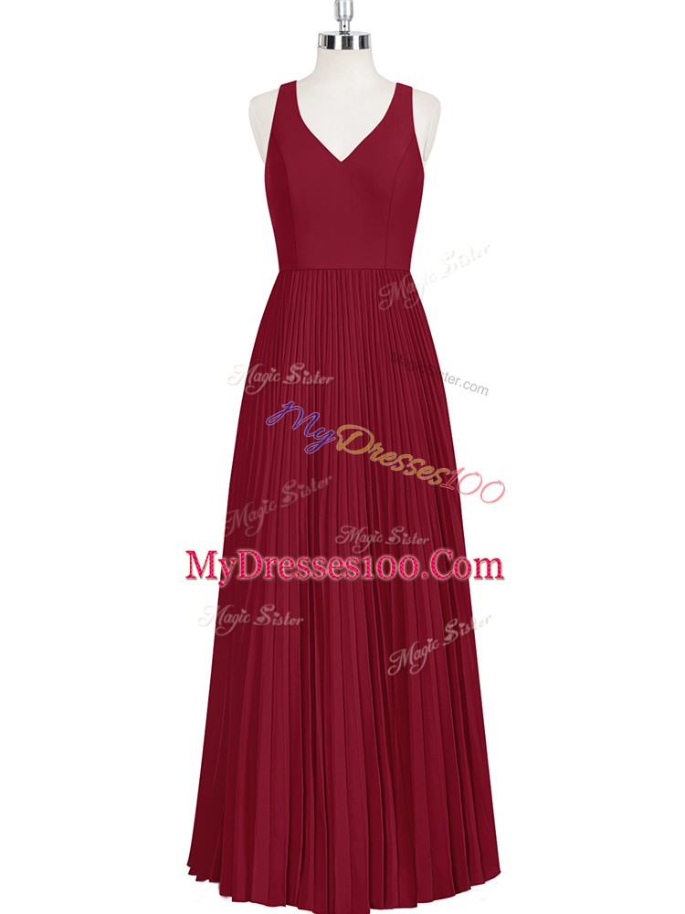 High End Floor Length A-line Sleeveless Wine Red Prom Party Dress Zipper