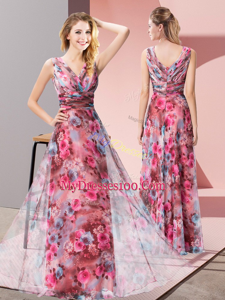Classical Floor Length Multi-color Evening Gowns V-neck Sleeveless Zipper