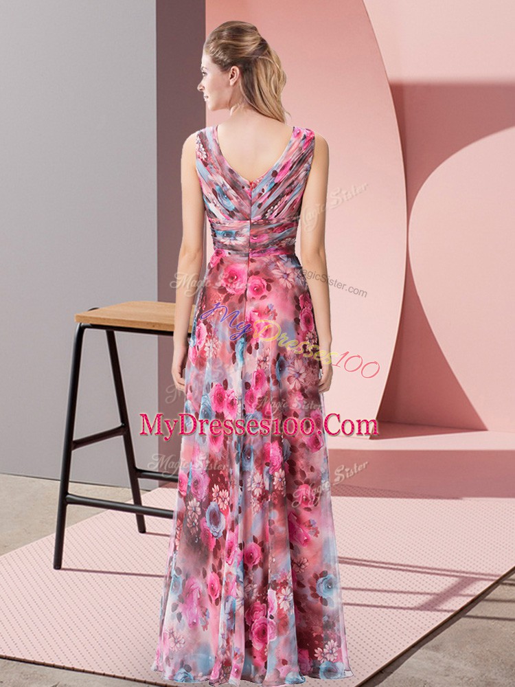 Classical Floor Length Multi-color Evening Gowns V-neck Sleeveless Zipper