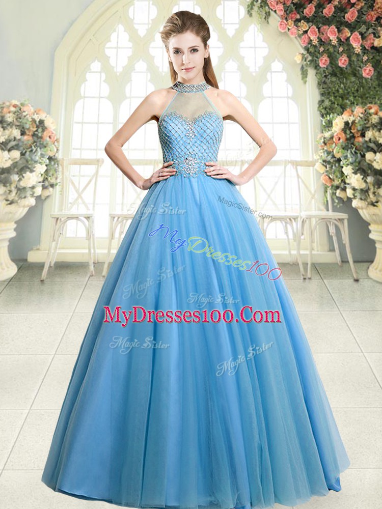 Nice Tulle Sleeveless Floor Length and Beading
