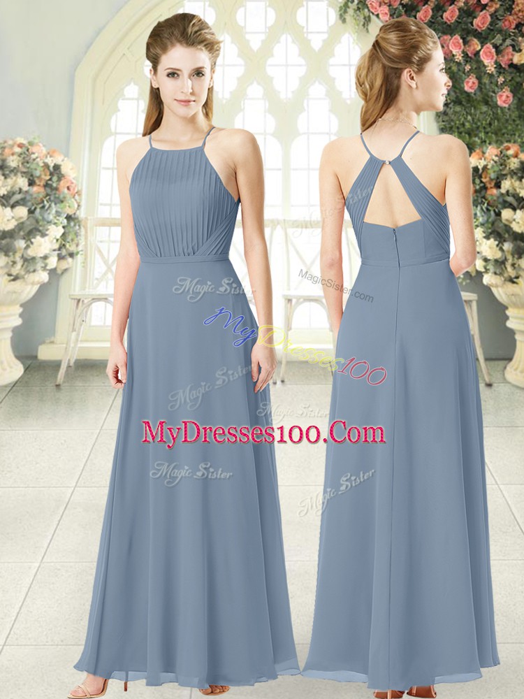 Grey Spaghetti Straps Neckline Ruching Prom Dresses Sleeveless Zipper
