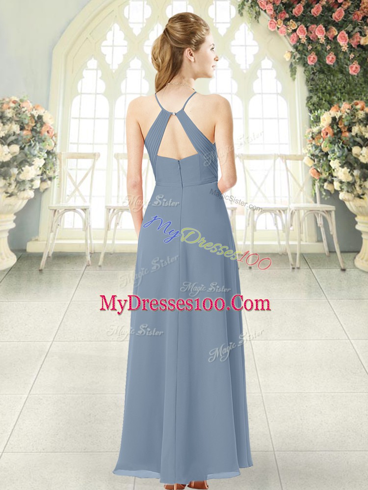 Grey Spaghetti Straps Neckline Ruching Prom Dresses Sleeveless Zipper