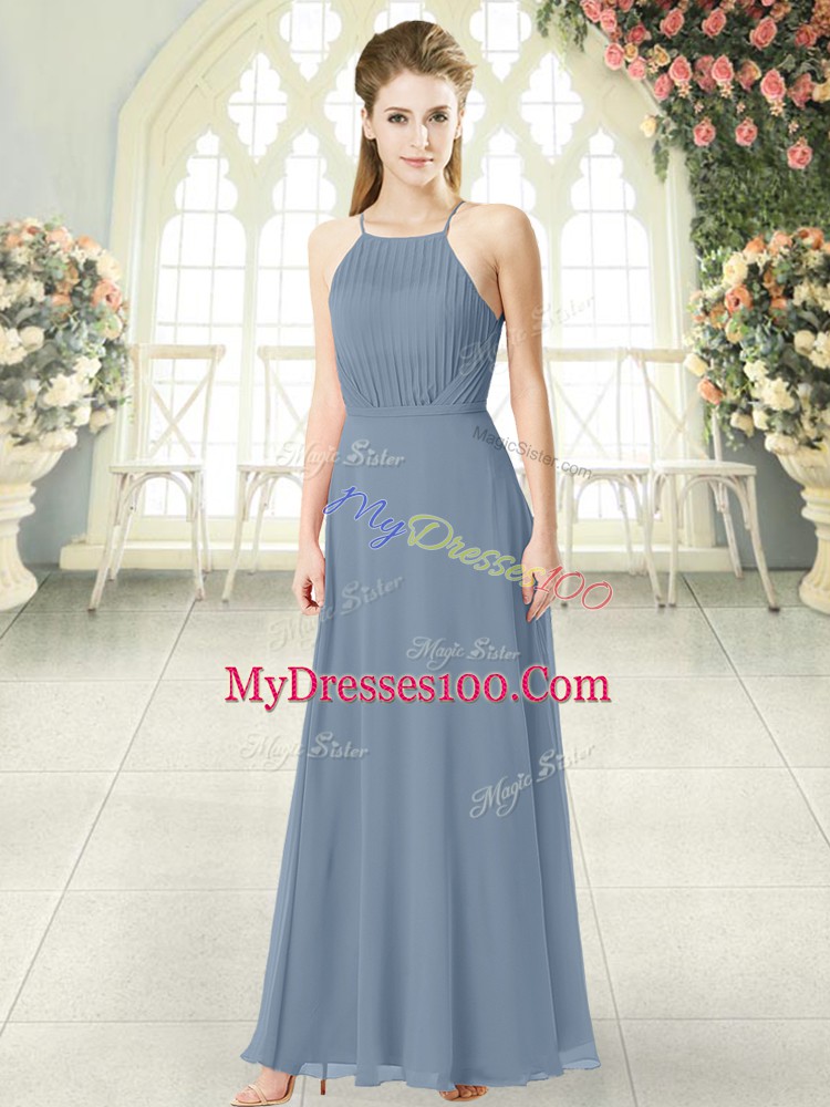 Grey Spaghetti Straps Neckline Ruching Prom Dresses Sleeveless Zipper