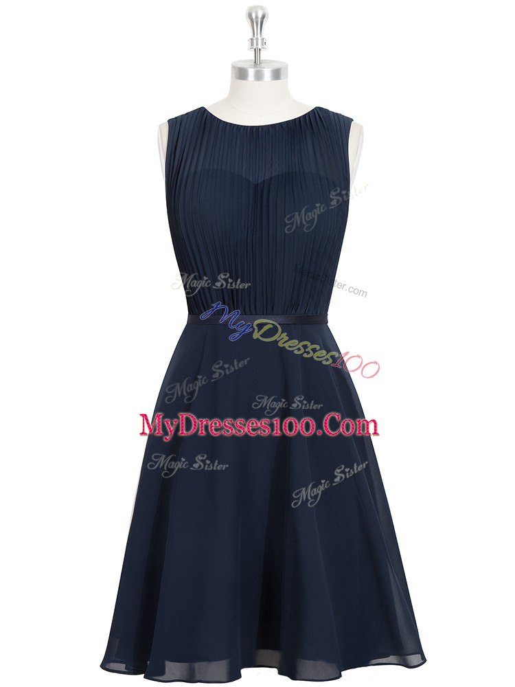 Perfect Sleeveless Knee Length Ruching and Belt Zipper Prom Dress with Black