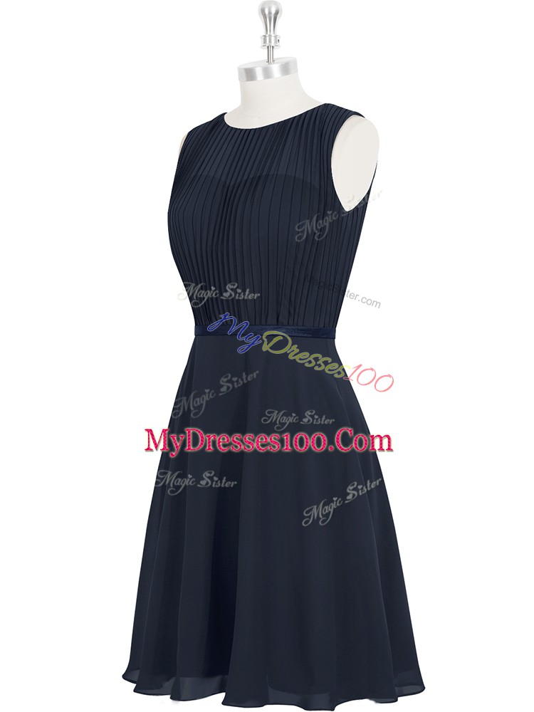 Perfect Sleeveless Knee Length Ruching and Belt Zipper Prom Dress with Black