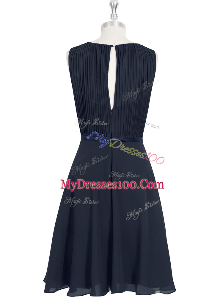 Perfect Sleeveless Knee Length Ruching and Belt Zipper Prom Dress with Black