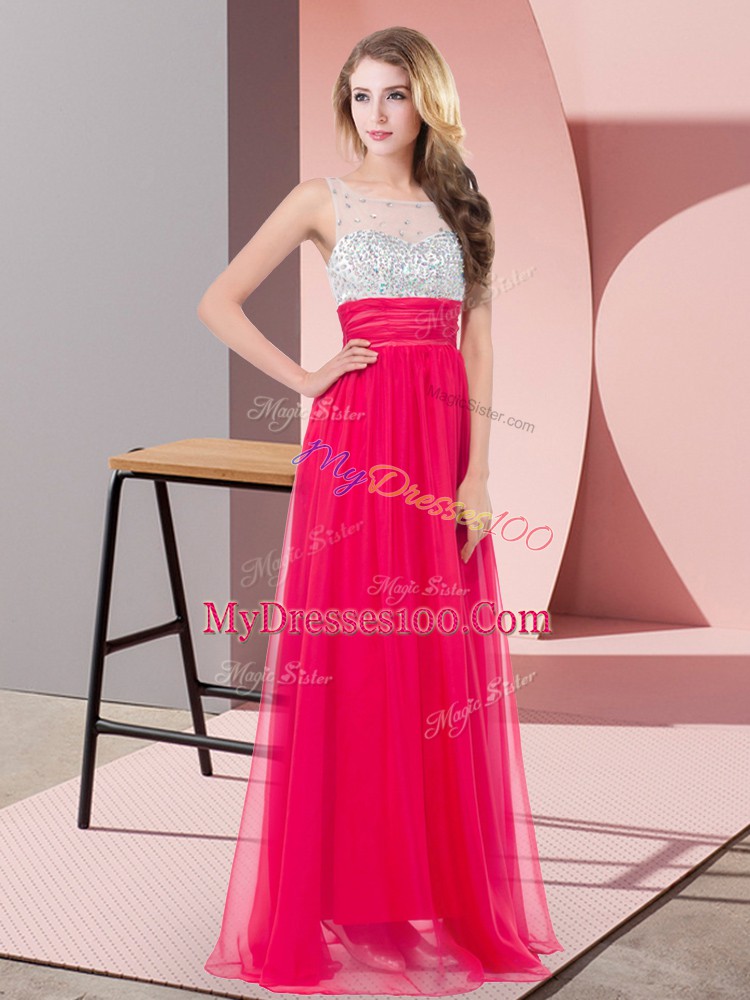 High Class Chiffon Sleeveless Floor Length Prom Evening Gown and Sequins
