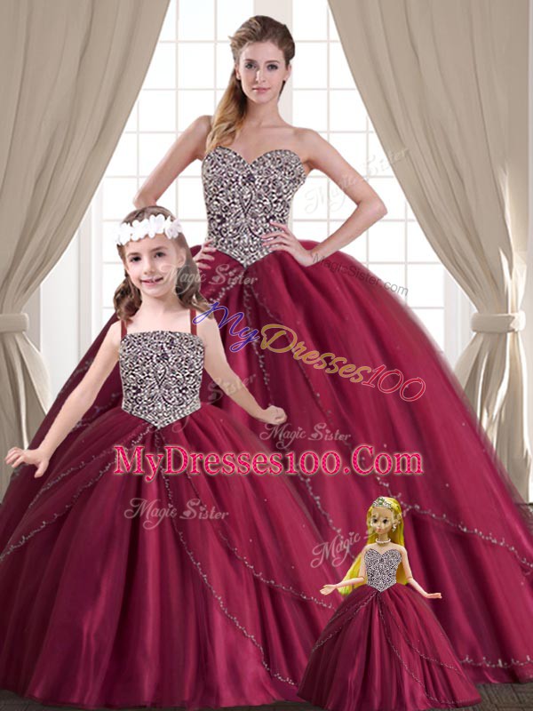 Comfortable Red Lace Up Vestidos de Quinceanera Beading Sleeveless Floor Length