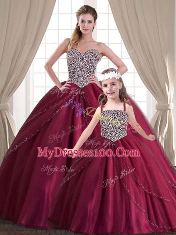 Comfortable Red Lace Up Vestidos de Quinceanera Beading Sleeveless Floor Length