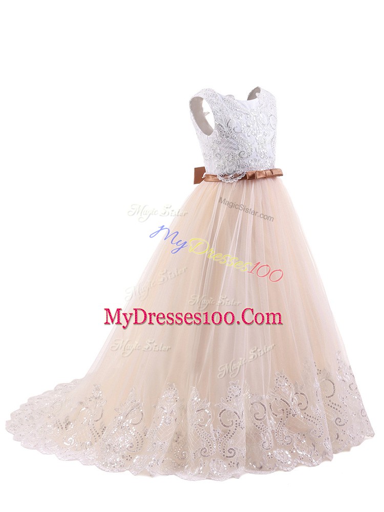 Edgy Brush Train A-line Toddler Flower Girl Dress Pink Scoop Sleeveless Zipper