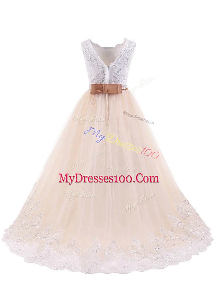 Edgy Brush Train A-line Toddler Flower Girl Dress Pink Scoop Sleeveless Zipper