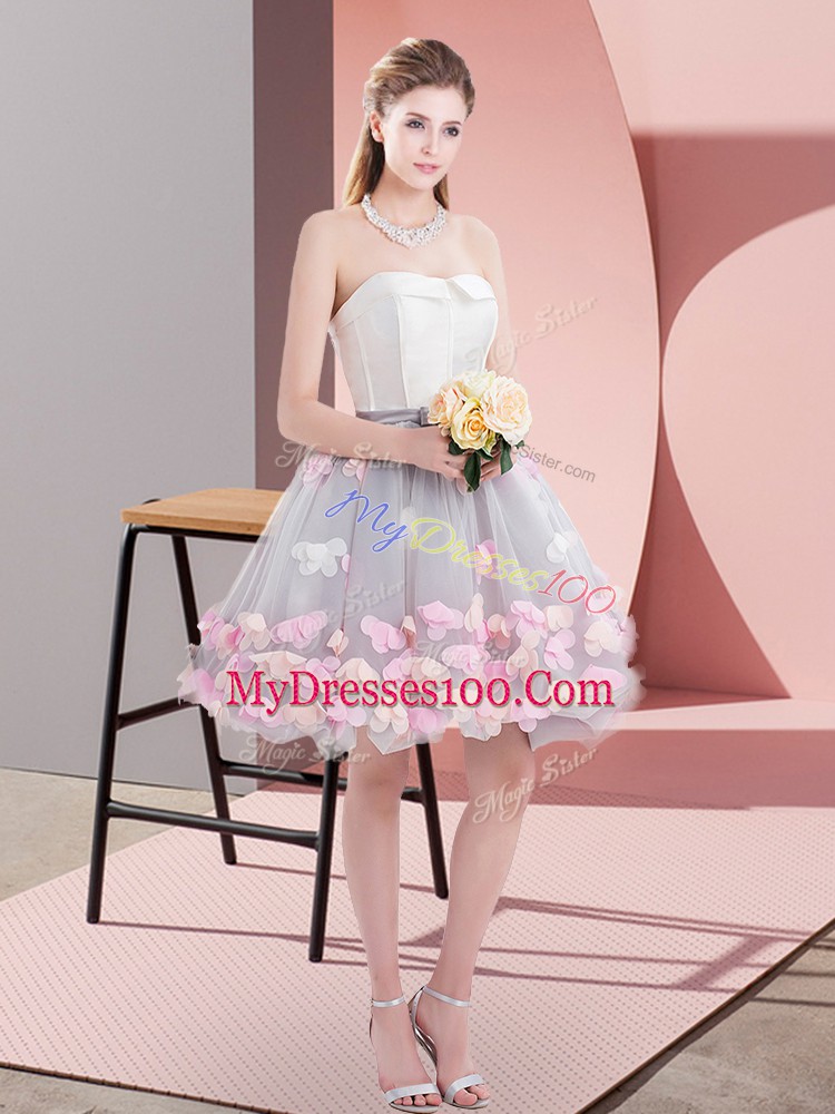 Charming Grey Tulle Lace Up Prom Dresses Sleeveless Mini Length Appliques