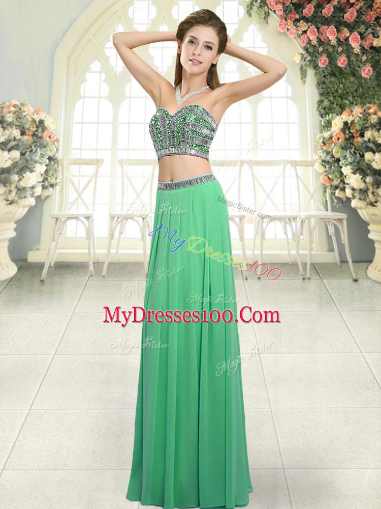 Chiffon Sweetheart Sleeveless Backless Beading Prom Dresses in Green