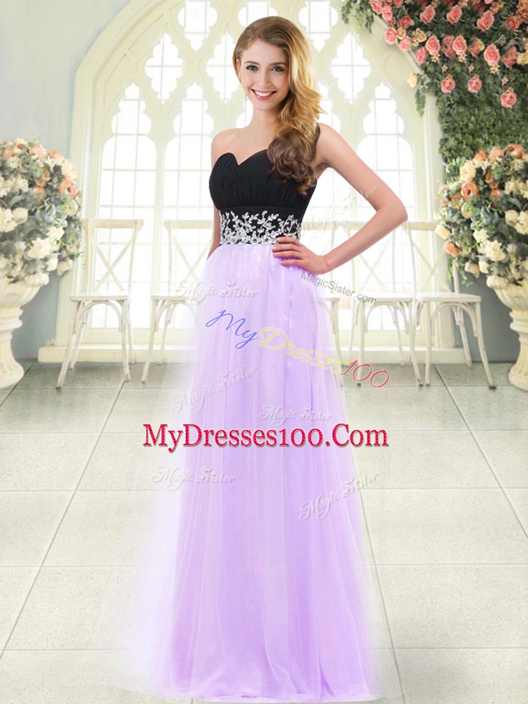 Luxurious Lilac Prom Dress Prom and Party with Appliques Sweetheart Sleeveless Zipper