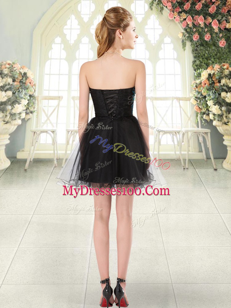 Affordable Black Sweetheart Neckline Beading and Appliques Prom Party Dress Sleeveless Lace Up