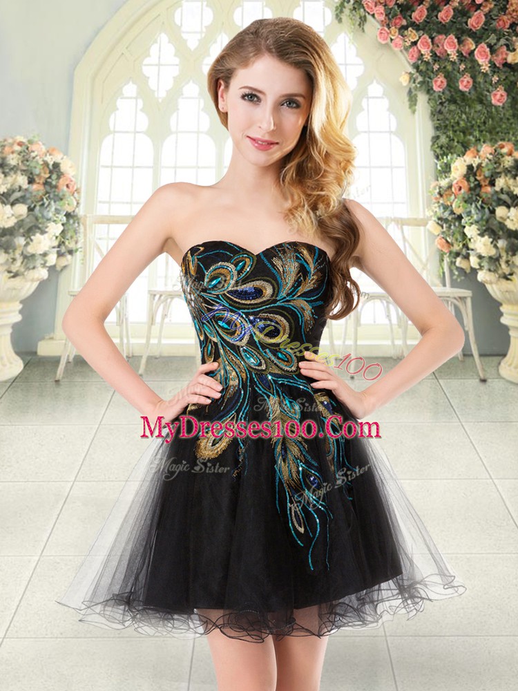 Affordable Black Sweetheart Neckline Beading and Appliques Prom Party Dress Sleeveless Lace Up