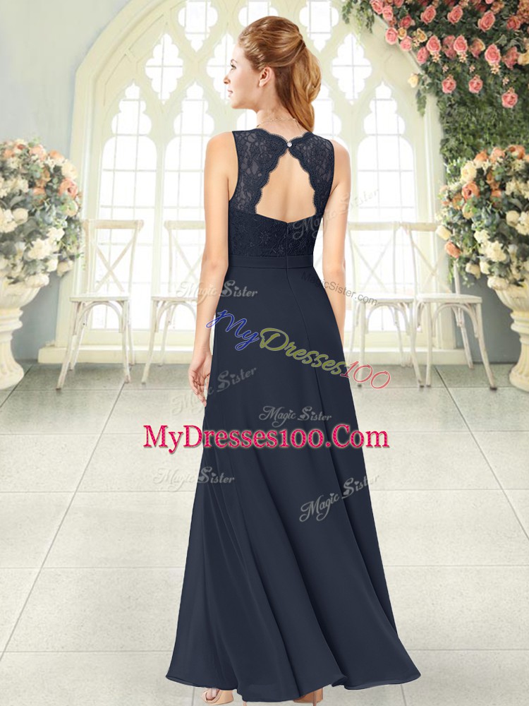 Comfortable V-neck Sleeveless Chiffon Prom Dresses Lace Zipper