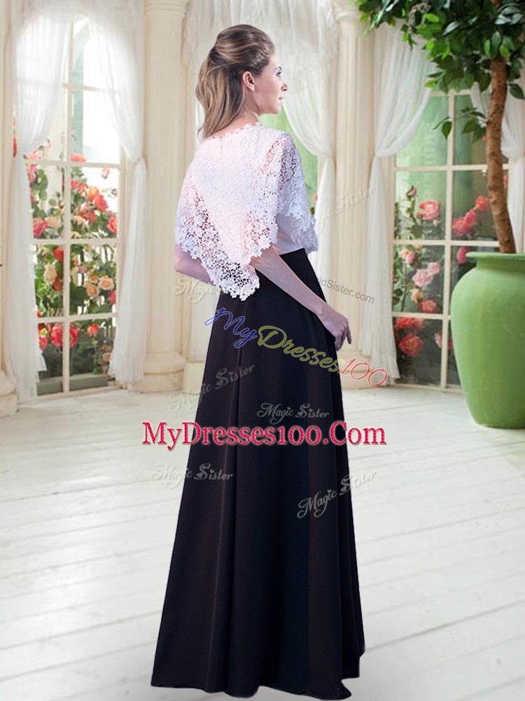 Artistic White And Black Short Sleeves Lace Floor Length