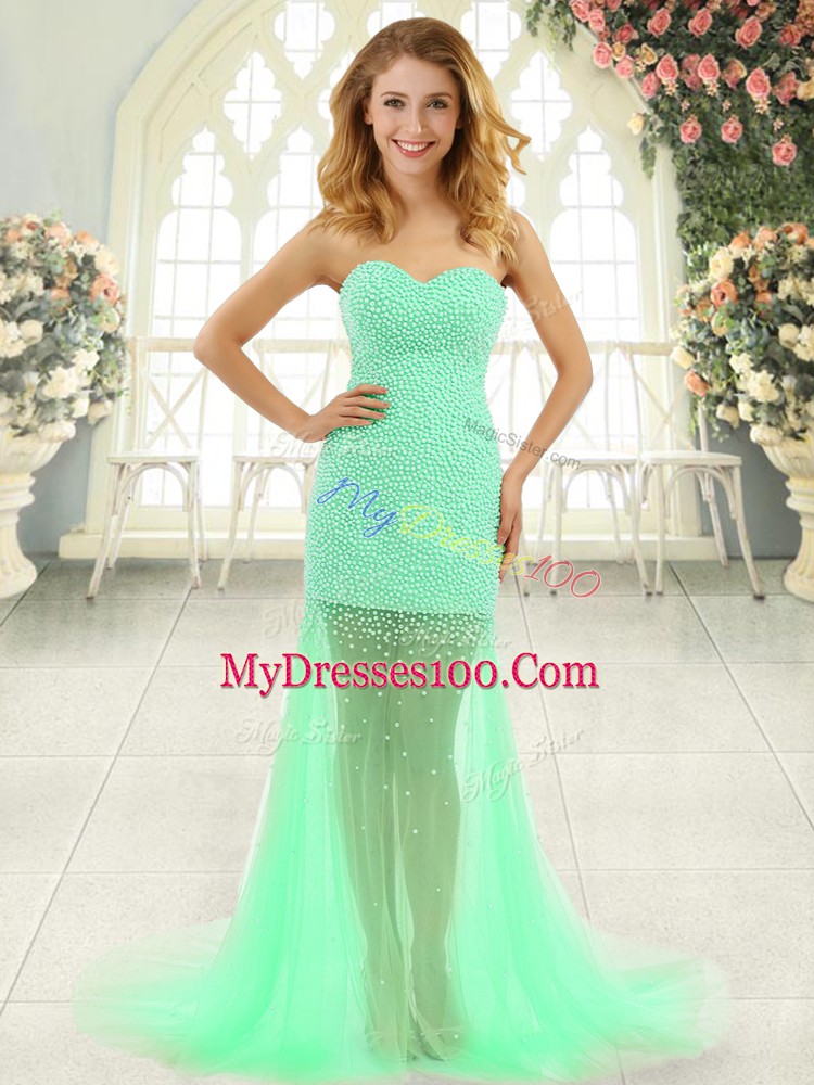 Spectacular Apple Green Sweetheart Neckline Beading Prom Party Dress Sleeveless Zipper